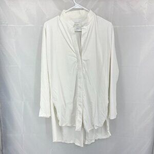 ADAY White Asymmetrical Button Down Shirt with Mandarin Collar